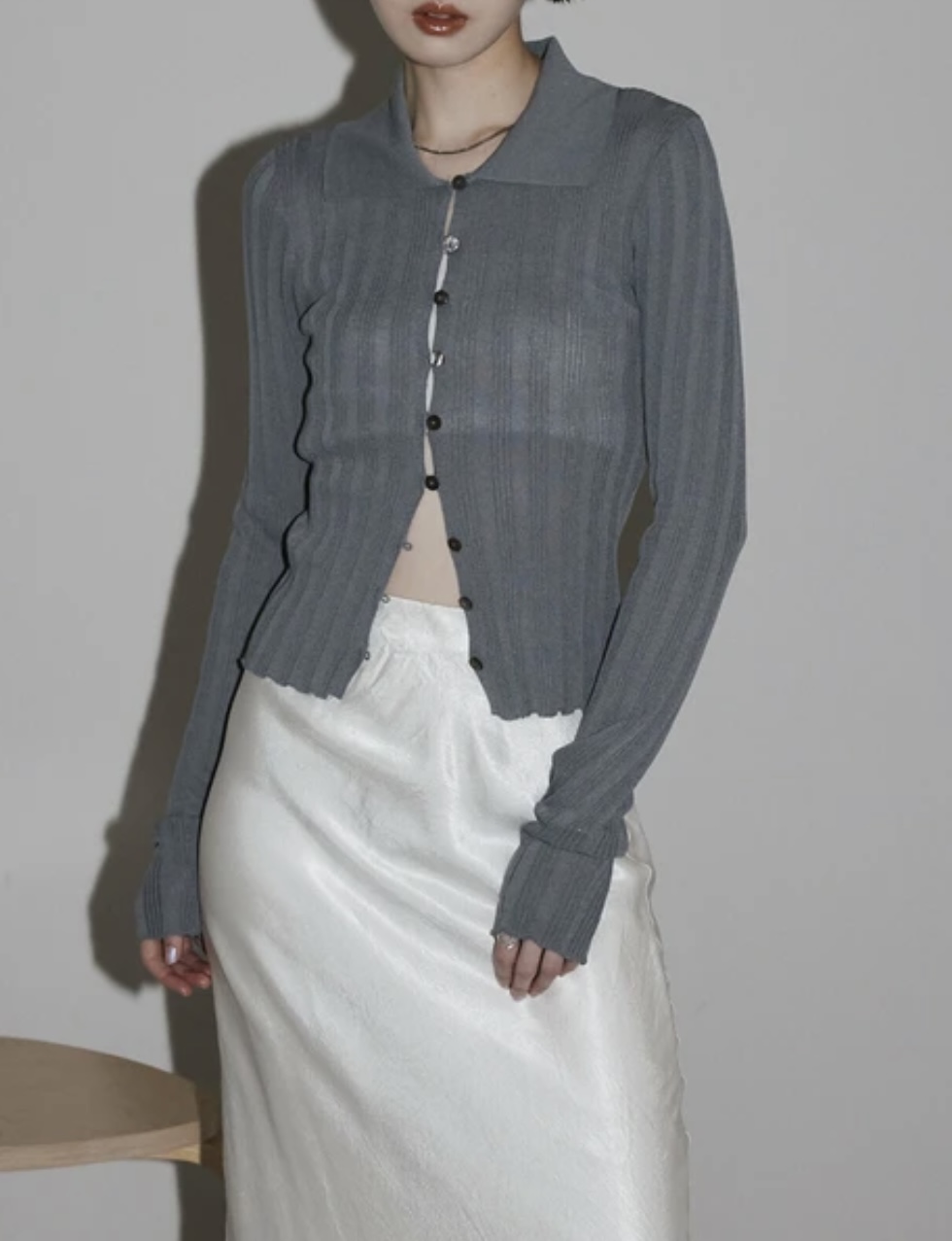 ポロ襟シアーカーディガン