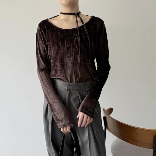 クラッシュベロア2wayストラップトップス